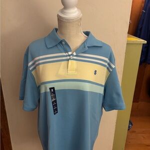 Izod Blue and Yellow Striped Casual Button Down Shirt